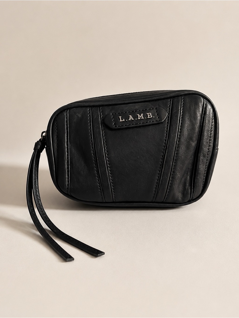L.A.M.B. Black Leather Zip Pouch